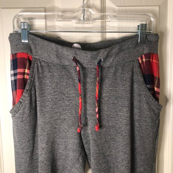 Messy Buns Lazy Days gray joggers with plaid drawstring and pockets size L - Picture 3 of 5